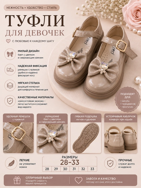 Туфли для девочек, школьные туфли для девочек - 