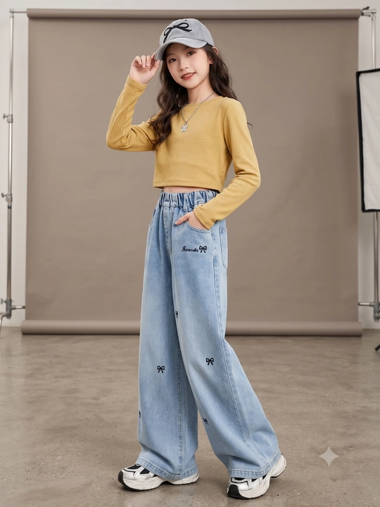 Qiz bolalar uchun jinsi shim keng bantik naqshli Kuz-qishki shim uchun ajoyib tanlov