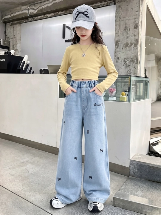 Qiz bolalar uchun jinsi shim keng bantik naqshli Kuz-qishki shim uchun ajoyib tanlov