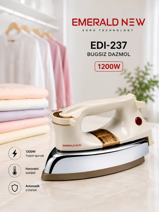 Dazmol, elektr dazmol EMERALD NEW, 1200 Vt, haroratni sozlash, mustahkam korpus