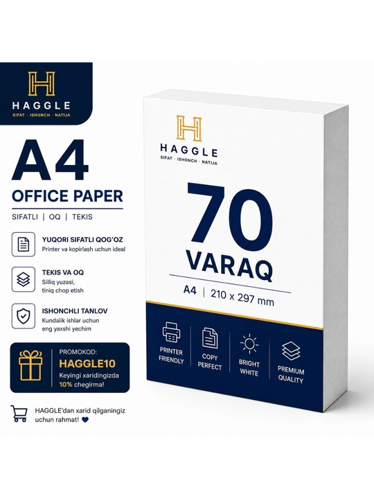 A4 oq qog‘oz - uy, ofis va o‘qish uchun universal qog‘oz