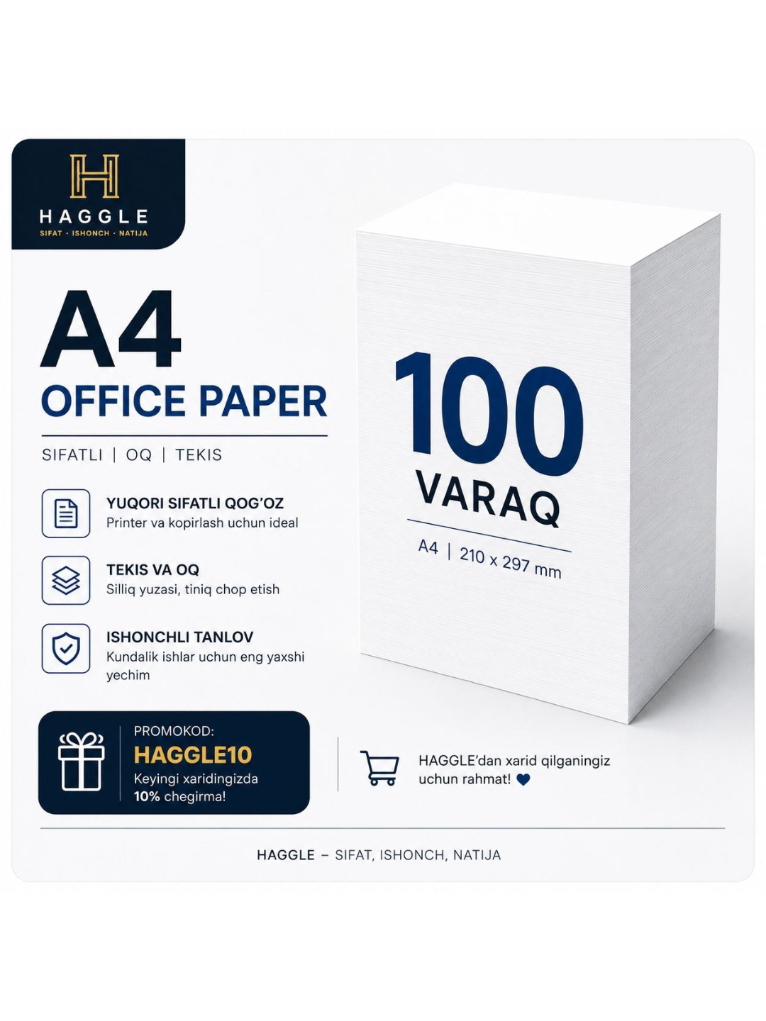 A4 oq qog‘oz - uy, ofis va o‘qish uchun universal qog‘oz