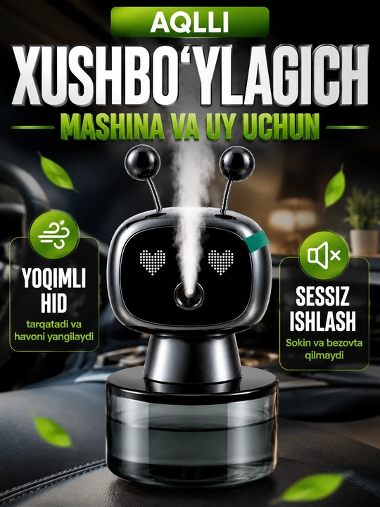 Aqlli aromadiffuzor xushbo‘ylagich, mashina va uy uchun, qora