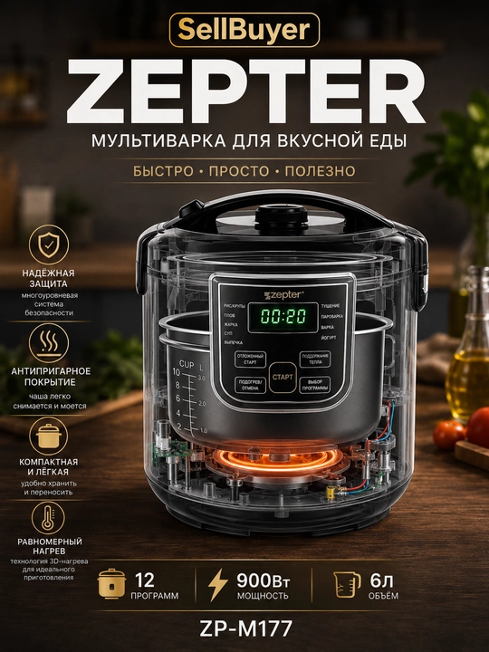 Zepter ZP-M177 multivarka - hajmi 6 litr, quvvati 900 Vt va 21 ta dastur