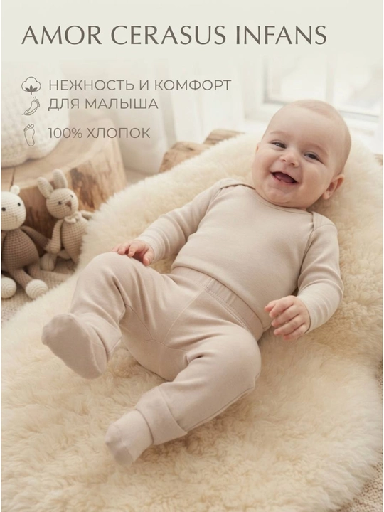 Штаны для новорождённых с закрытыми ножками гипоаллергенные, 100% хлопок