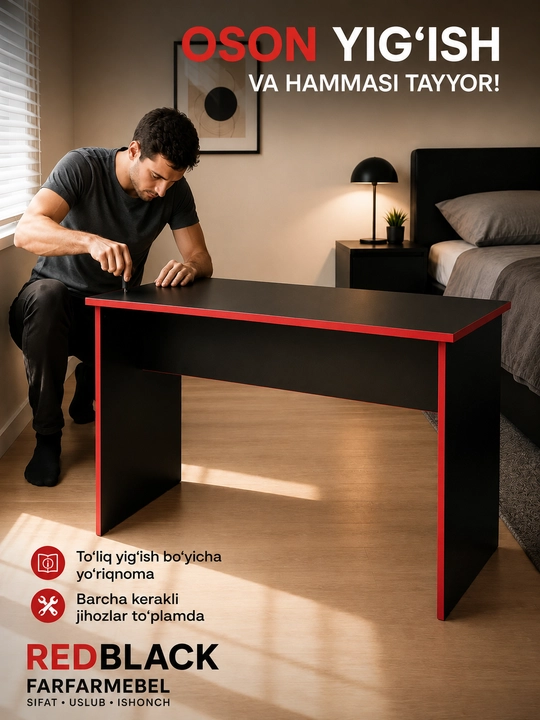Компьютерный стол REDBLACK, 110×60×75 см, ЛДСП, игровой FARFAR MEBEL