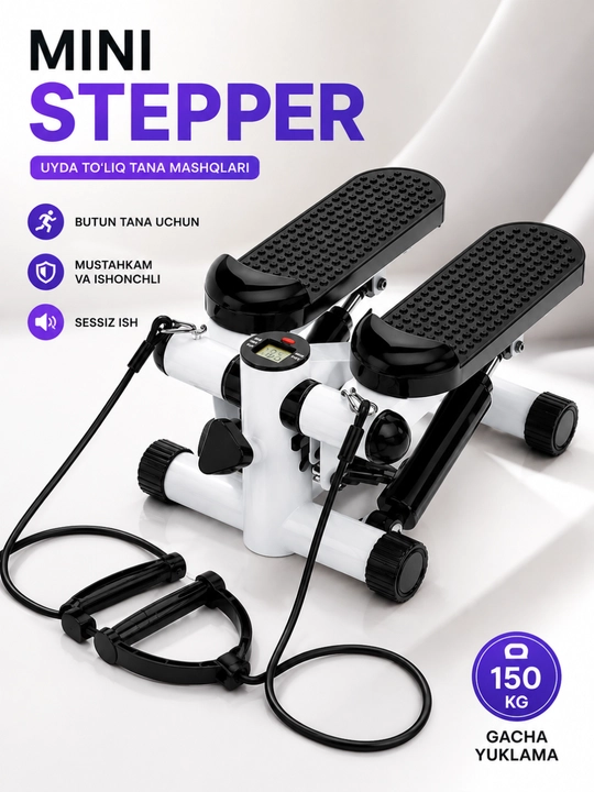 Mini stepper trenajor espanderli, oyoq va tana mashqlari uchun uy fitness trenajori - 