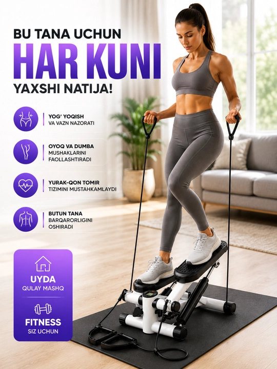 Mini stepper trenajor espanderli, oyoq va tana mashqlari uchun uy fitness trenajori