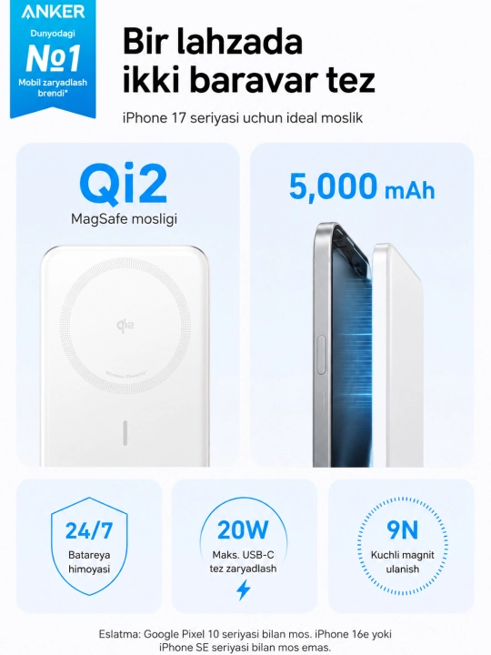Anker Nano MagGo Slim 5000 mAh магнитный powerbank