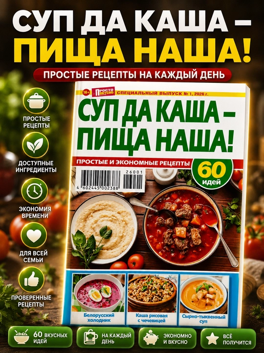 Rus tilidagi "Sup da kasha — oshimiz!" jurnali — sho‘rva,bo‘tqa va uy taomlari retseptlari - 