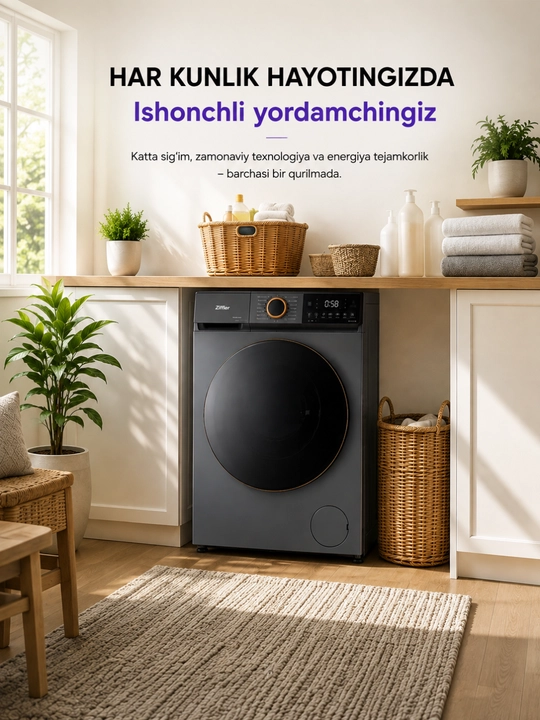Ziffler BWMC-8J2GL kir yuvish mashinasi, 8 kg, BLDC Inverter, Steam Wash, 1200 ayl/min