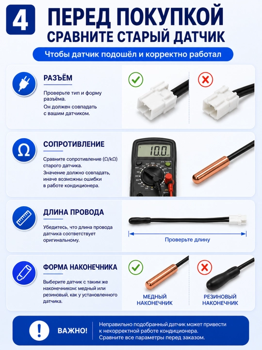 Датчик температуры для кондиционера — медный / резиновый наконечник