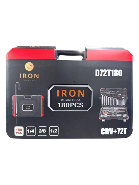 Набор инструментов IRON 180/202 предметов, сталь Chrome Vanadium, ключи 1/4 3/8 1/2, кейсы