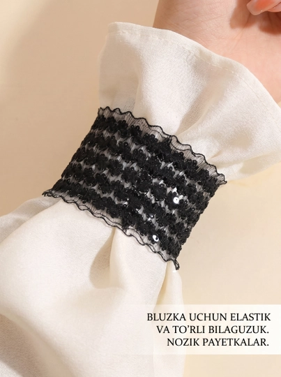 Bluzka uchun dekorativ yeng manjeti, elastik to‘rli bilaguzuk, 1 juft, 2 dona - 
