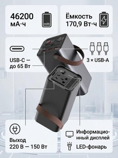 Yoobao EN1 46200 мА·ч портативный источник питания, 220 В, 150 Вт, USB-C 65 Вт