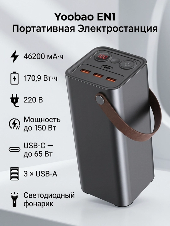 Yoobao EN1 46200 мА·ч портативный источник питания, 220 В, 150 Вт, USB-C 65 Вт