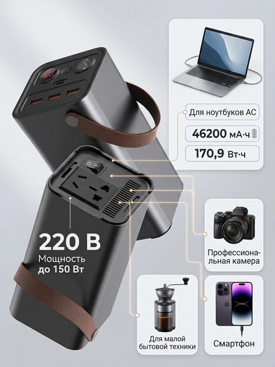 Yoobao EN1 46200 мА·ч портативный источник питания, 220 В, 150 Вт, USB-C 65 Вт