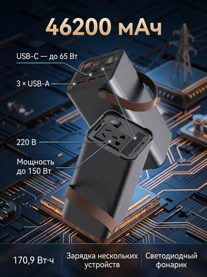 Yoobao EN1 46200 мА·ч портативный источник питания, 220 В, 150 Вт, USB-C 65 Вт - 