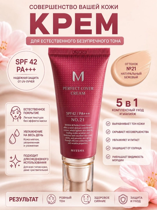 Yuz uchun krem, tonal krem,№21 rangю bej tonal krem, ayollar uchun kosmetika,krem - 