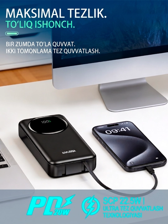 Power bank 10000/20000 mAh, tashqi akkumulyator