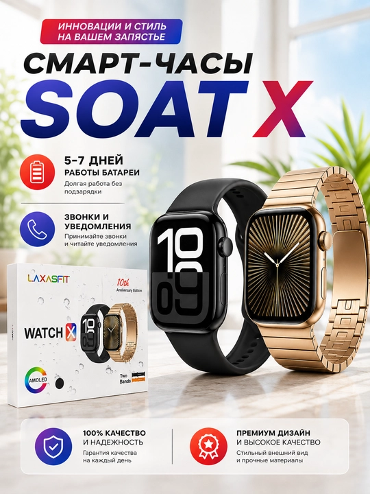 Смарт-часы LAXASFIT Watch X AMOLED с Bluetooth-звонками, Siri и беспроводной зарядкой