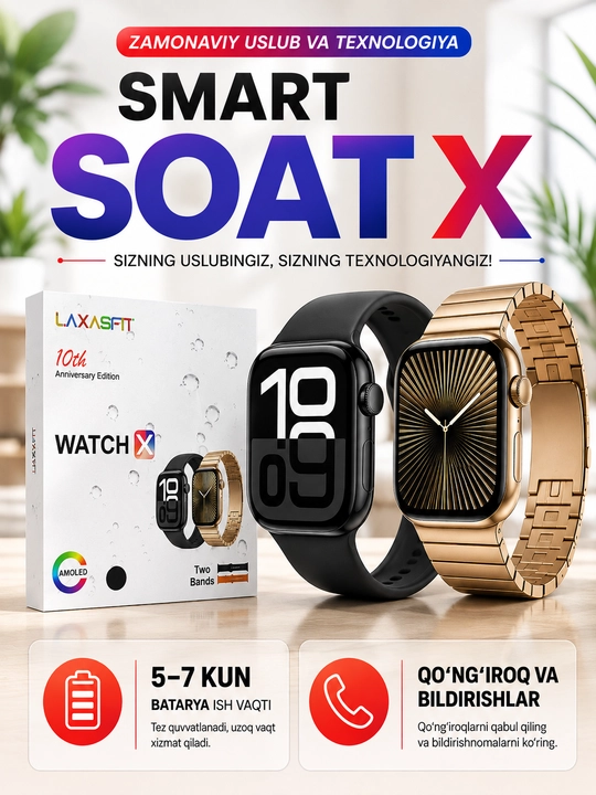 Смарт-часы LAXASFIT Watch X AMOLED с Bluetooth-звонками, Siri и беспроводной зарядкой