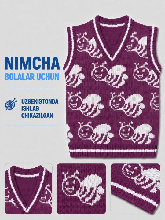 1 YOSHLI BOLALAR UCHUN ISSIQ NIMCHA — TURKIYA IPLARIDAN TO‘QILGAN BOLALAR KIYIMI - 