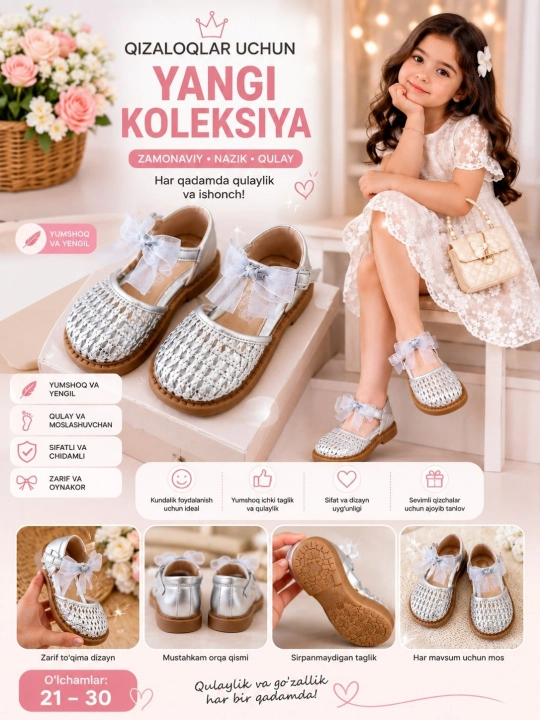 Qizlar tuflisi,bosonojka,qizlar uchun tufli,sandallar,oyoq kiyim,poyabzallar,21-30 razmer, - 