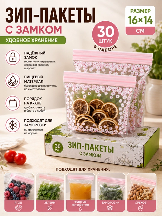 Многоразовые Зип-пакеты с замком для хранения продуктов, пищевые пакеты для заморозки - 