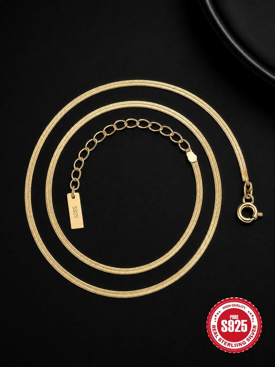 SILVERME 925 proba sterling kumush Snake Chain Zanjir, 18K oltin qoplamali, 41+6 sm