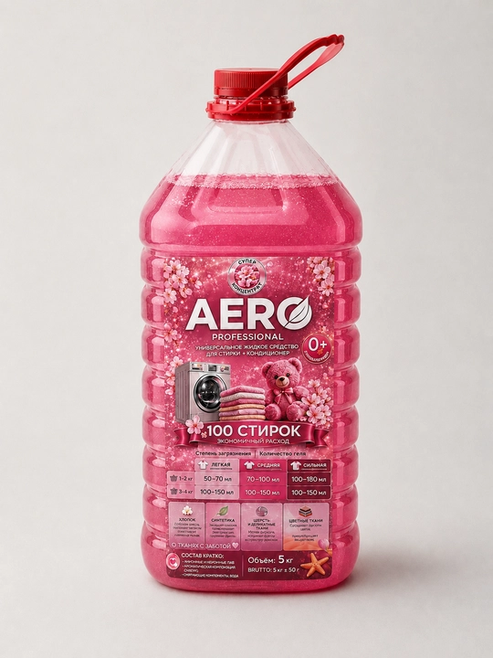 Жидкий гель для стирки AERO, 5 литров, гипоаллергенный, универсальный кондиционер порошок