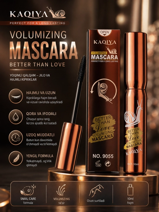 KAQIYA №9055 kiprik uchun hajm beruvchi maskara, qora, 10 ml - 