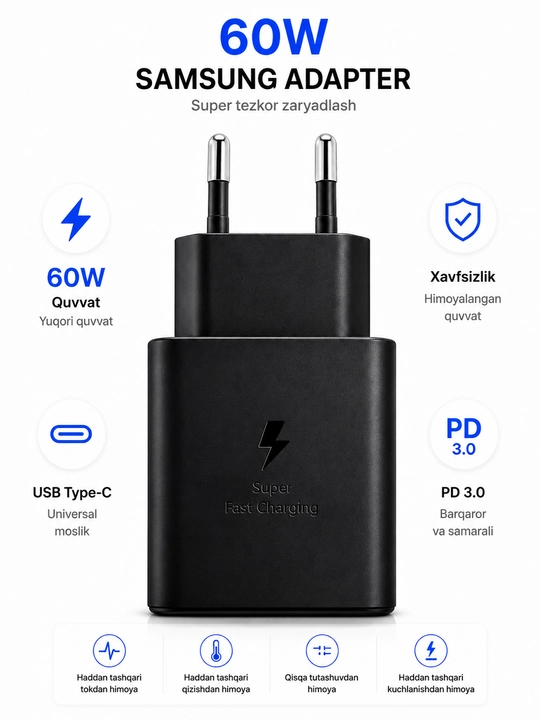 Samsung 60W PD Adapter – мощное и безопасное зарядное устройство