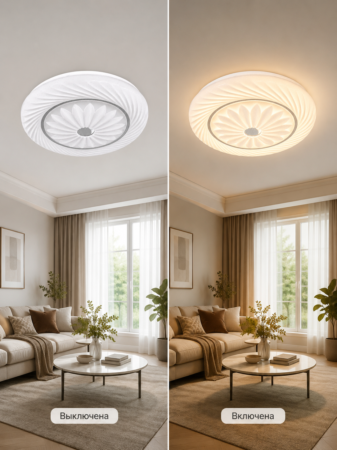 Shift LED lyustra 50 sm 96 Vt, 3 xil yorug‘lik rejimi, 25 m² gacha yoruqlik oson ornatish