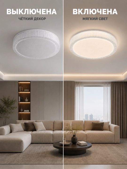 Shift LED lyustra 50 sm 96 Vt, 3 xil yorug‘lik rejimi, 25 m² gacha yoruqlik oson ornatish