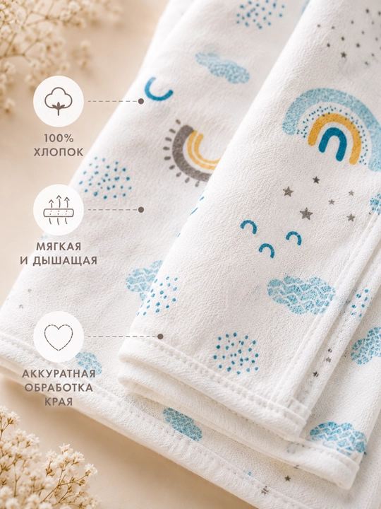 Пелёнка детская для новорождённых, простыня, 100% хлопок, 100×100 см