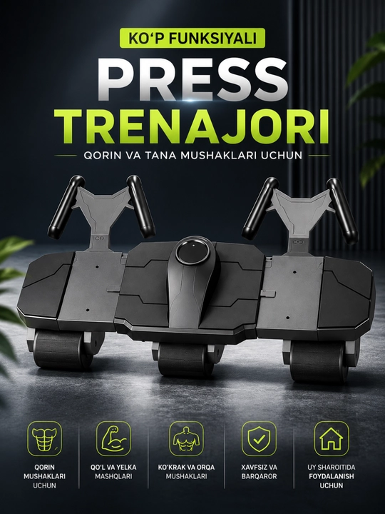 Ko‘p funksiyali press trenajeri, qorin va tana mushaklari uchun uy fitness trenajeri - 