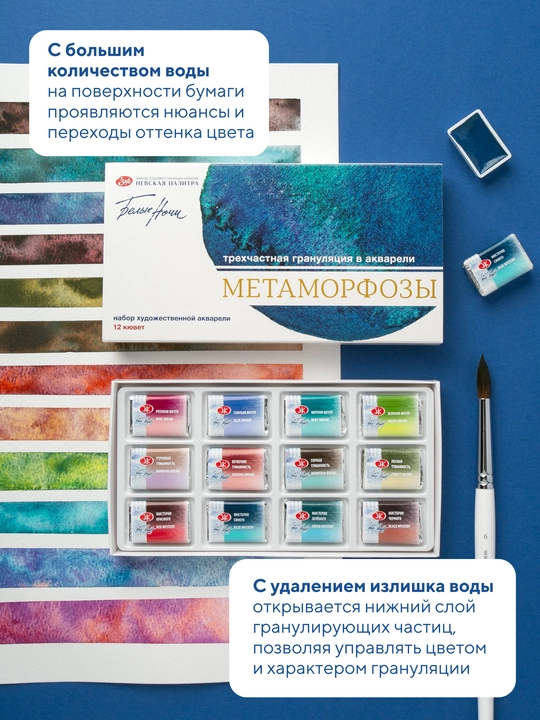 Белые ночи Акварельные краски для рисования Метаморфозы набор 12 кювет