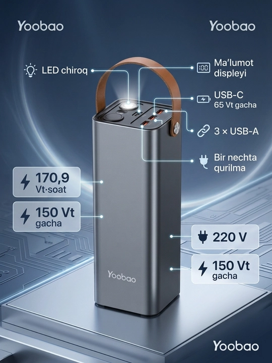 Yoobao EN1 46200 мА·ч портативный источник питания, 220 В, 150 Вт, USB-C 65 Вт