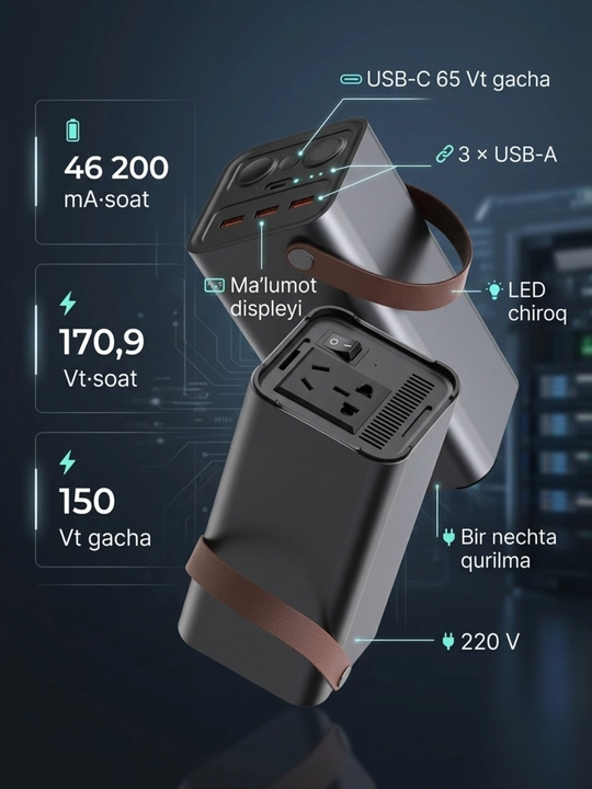 Yoobao EN1 46200 мА·ч портативный источник питания, 220 В, 150 Вт, USB-C 65 Вт