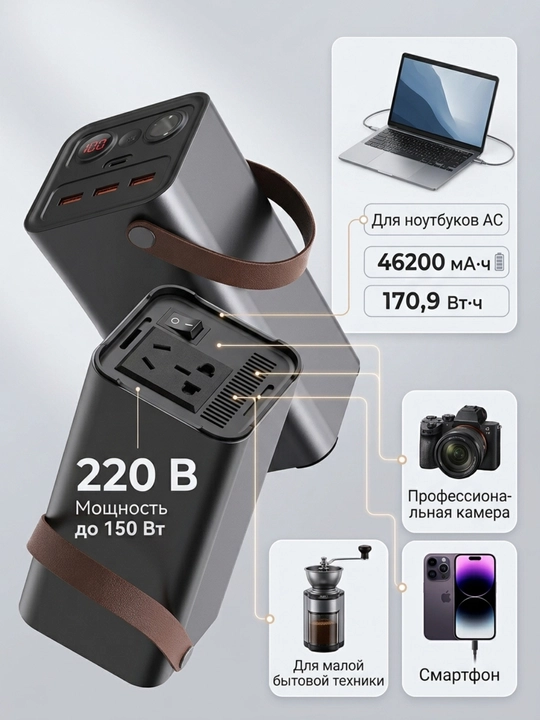 Yoobao EN1 46200 мА·ч портативный источник питания, 220 В, 150 Вт, USB-C 65 Вт
