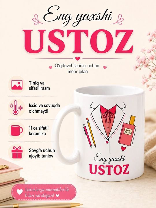 Kasb egalari uchun sovg‘a krujka o'zbekcha, yurist, o'qituvchi, shifokor va boshqalar