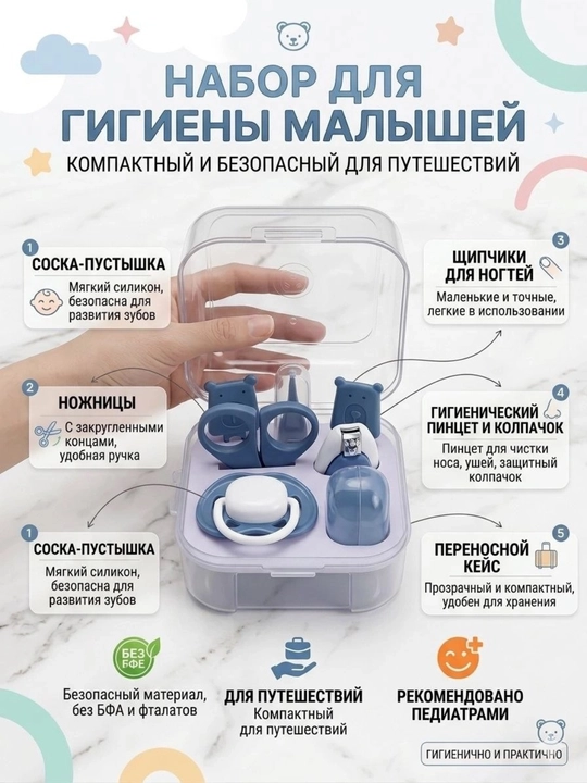 Набор для ухода и маникюра для новорождённых, детский гигиенический набор - 