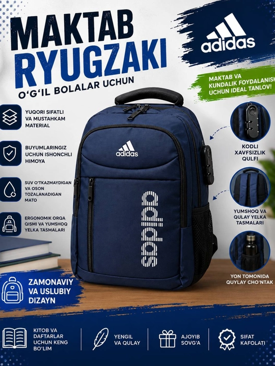 O‘smirlar uchun maktab ryukzagi, ryugzak, maktab portfeli, maktab sumkasi