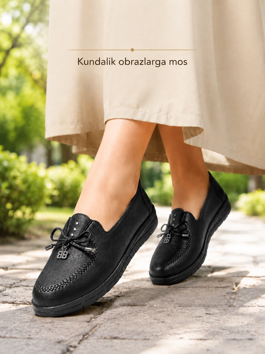 Ayollar yumshoq oyoq kiyimi, kundalik loafer, qora, katta razmerlar 41–43