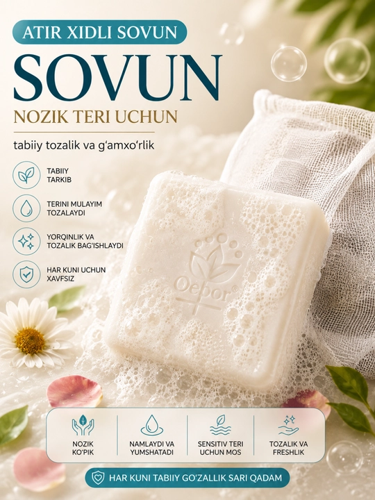 Atir xidli sovun Oebor 250 g yuz va tana uchun ko‘pikli yumshoq sovun