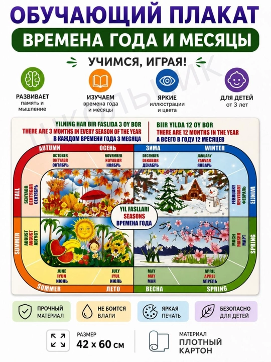 Обучающий плакат для детей, азбука в картинках, цифры, карта мира, карта Узбекистана