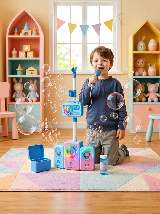 Детское караоке, bubble machine, микрофон, колонка, генератор пузырей, Bluetooth, детям 3+ - 