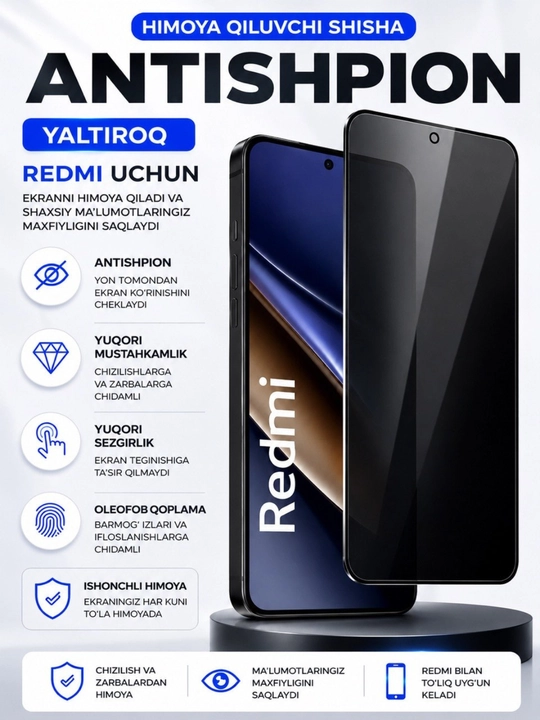 Защитное стекло «Антишпион» для Redmi — глянцевое