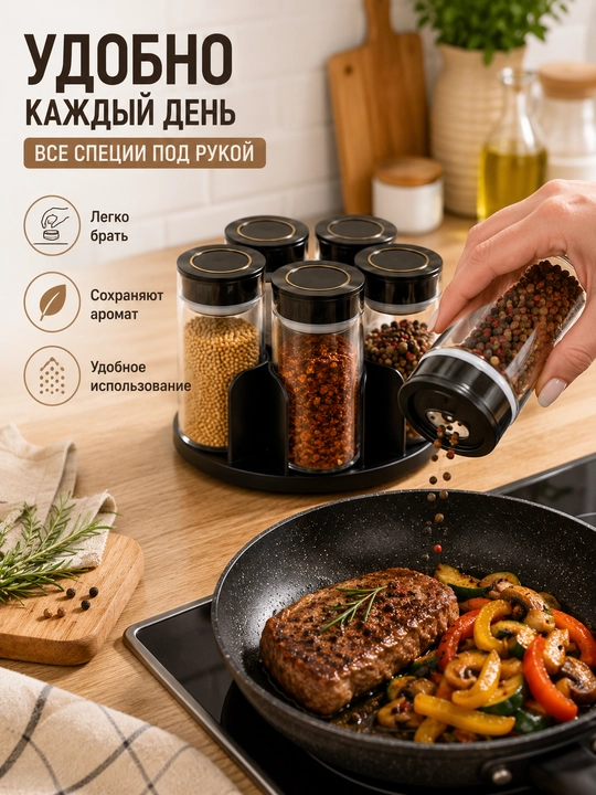 Набор для специй, 6 баночек, с подставкой, органайзер для хранения специй и приправ